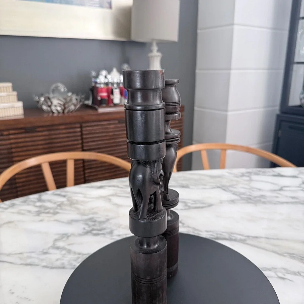 Wood Candlesticks‎ with Elephant, Set of two